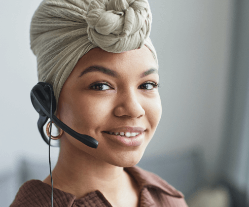 Female call center agent wearing turban